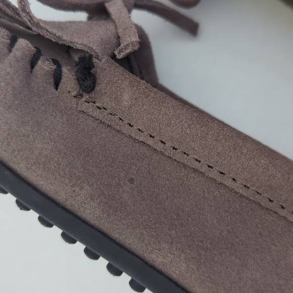 Minnetonka Suede Leather Fringe Kilty Softsole Moccasins 6 Gray - Picture 14 of 15
